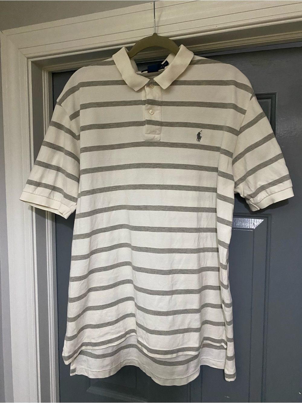 Ralph Lauren Short-Sleeve Striped Cotton Polo Shirt - White & Light Gray